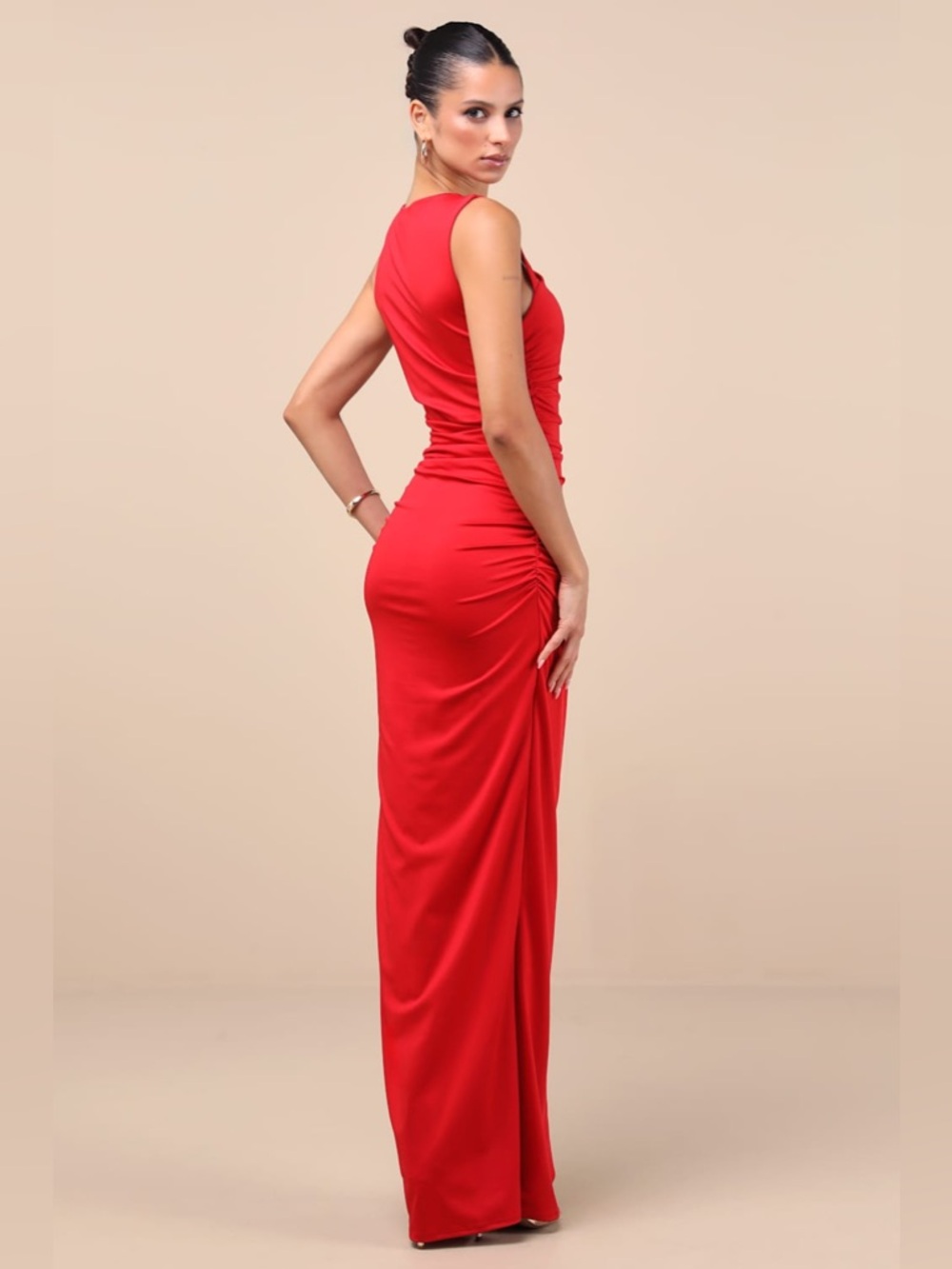 Lulu's Red One-Shoulder Ruched Maxi Dress - Picture 7 of 11
